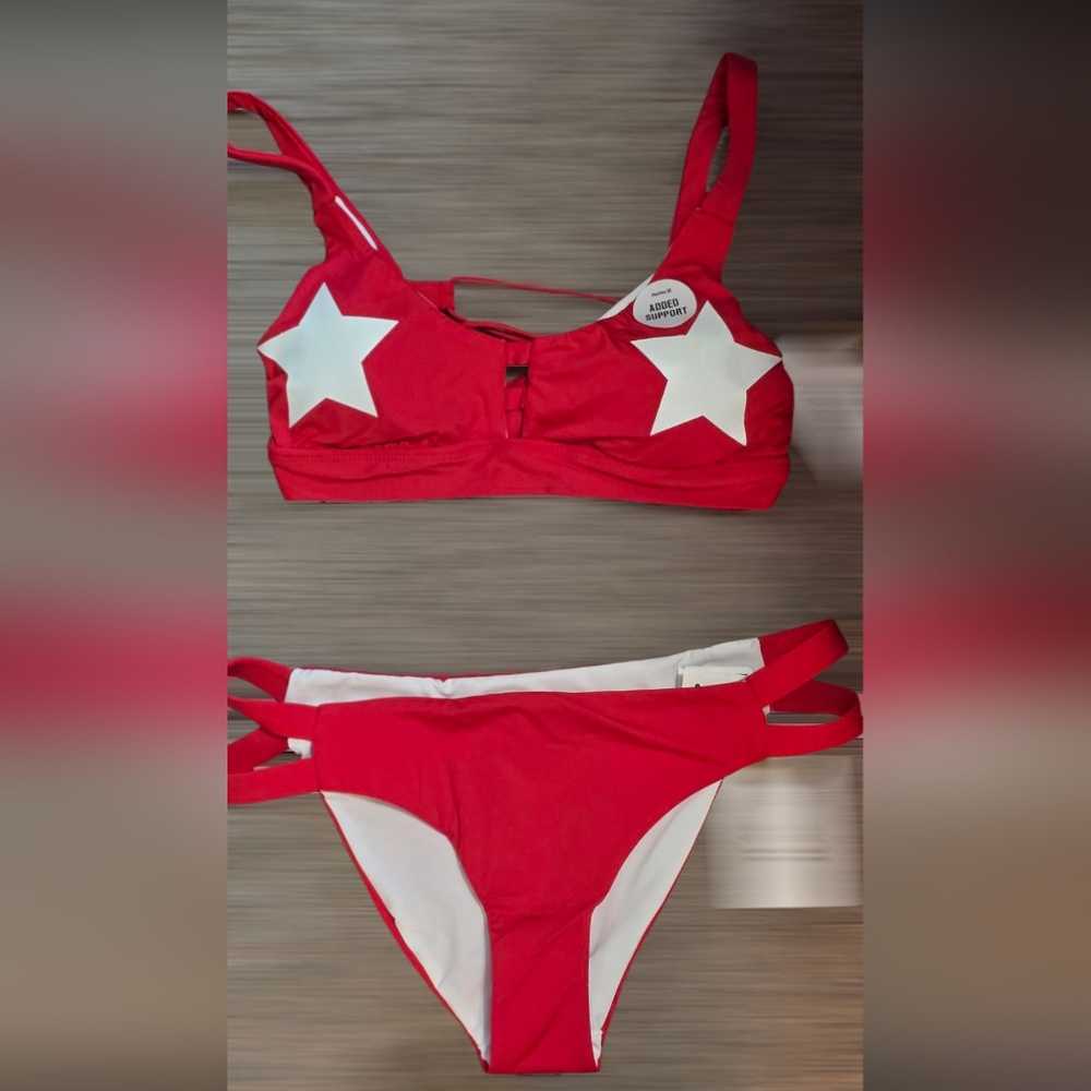 Hurley Red And White 2pc Swimwear Bakini Womens Juniors